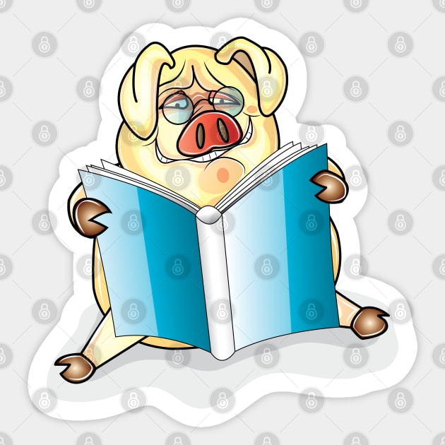 Pig Reading A Book Sticker by ArticArtac